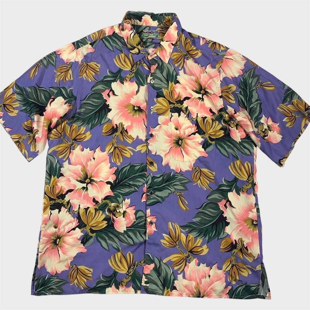 VTG Reyn Spooner Shirt Men's XL Purple Rayon Hawaiian Aloha Floral Print 80s 90s - Picture 3 of 7